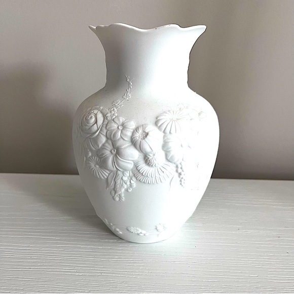 Other - White Bisque Porcelain Floral English Vase 9”